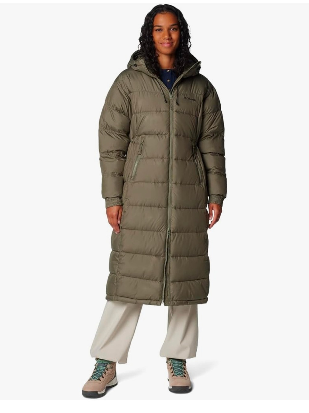 Columbia “ Pike Lake” Olive Long Hooded Puffer Coat size large NWT